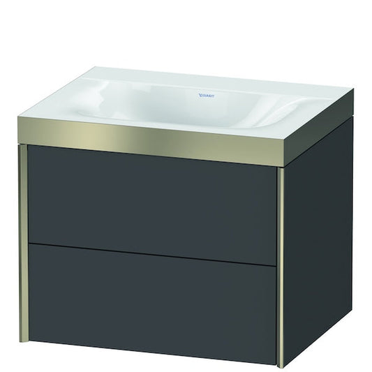 Duravit Xviu 24" x 20" x 19" Two Drawer C-Bonded Wall-Mount Vanity Kit Without Tap Hole, Graphite (XV4614NB149P)
