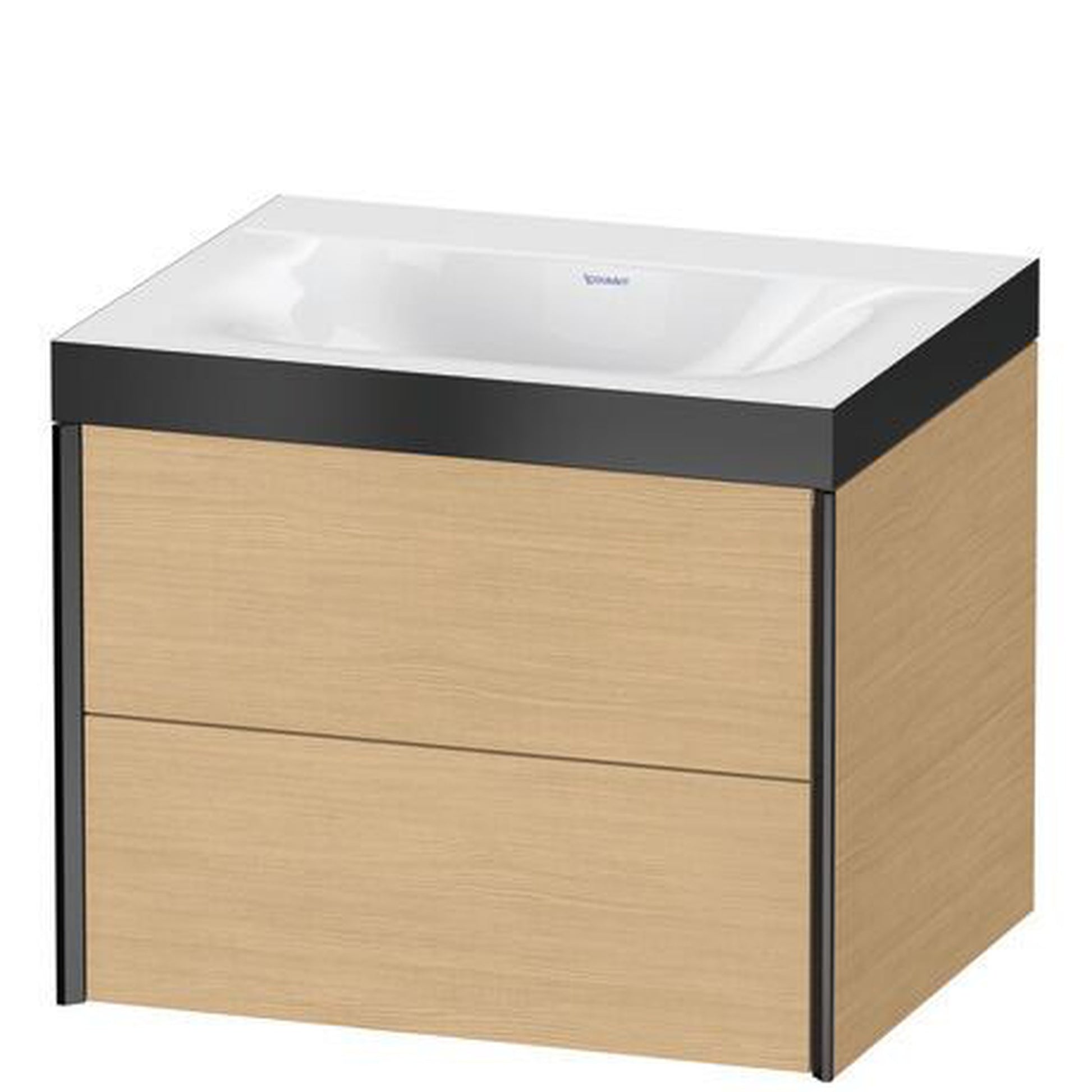 Duravit Xviu 24" x 20" x 19" Two Drawer C-Bonded Wall-Mount Vanity Kit Without Tap Hole, Natural Oak (XV4614NB230P)