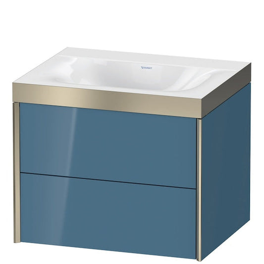 Duravit Xviu 24" x 20" x 19" Two Drawer C-Bonded Wall-Mount Vanity Kit Without Tap Hole, Stone Blue (XV4614NB147P)