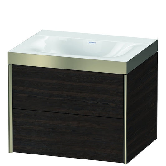 Duravit Xviu 24" x 20" x 19" Two Drawer C-Bonded Wall-Mount Vanity Kit Without Tap Hole, Walnut Brushed (XV4614NB169P)