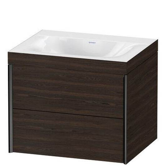 Duravit Xviu 24" x 20" x 19" Two Drawer C-Bonded Wall-Mount Vanity Kit Without Tap Hole, Walnut Brushed (XV4614NB269C)