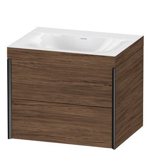 Duravit Xviu 24" x 20" x 19" Two Drawer C-Bonded Wall-Mount Vanity Kit Without Tap Hole, Walnut Dark (XV4614NB221C)