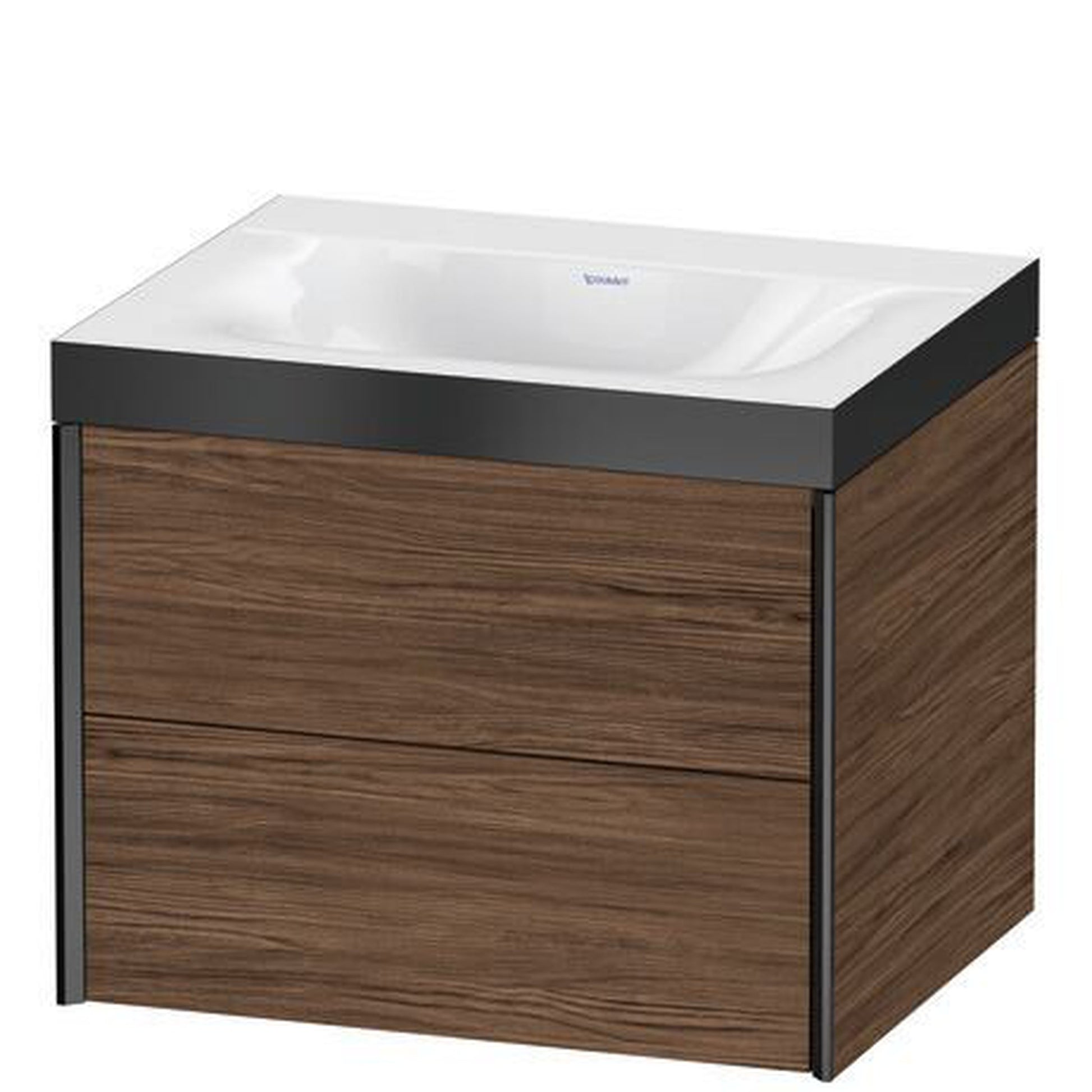 Duravit Xviu 24" x 20" x 19" Two Drawer C-Bonded Wall-Mount Vanity Kit Without Tap Hole, Walnut Dark (XV4614NB221P)