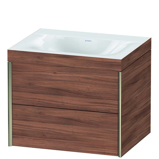 Duravit Xviu 24" x 20" x 19" Two Drawer C-Bonded Wall-Mount Vanity Kit Without Tap Hole, Walnut (XV4614NB179C)