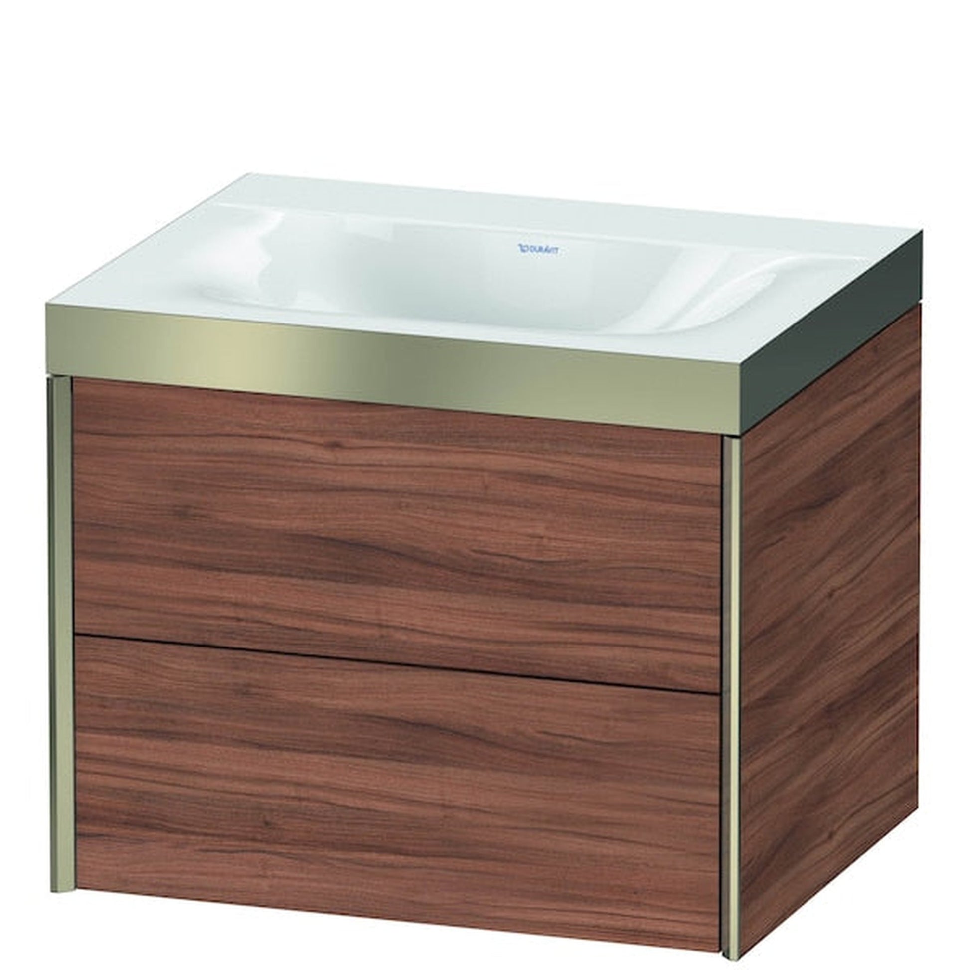 Duravit Xviu 24" x 20" x 19" Two Drawer C-Bonded Wall-Mount Vanity Kit Without Tap Hole, Walnut (XV4614NB179P)