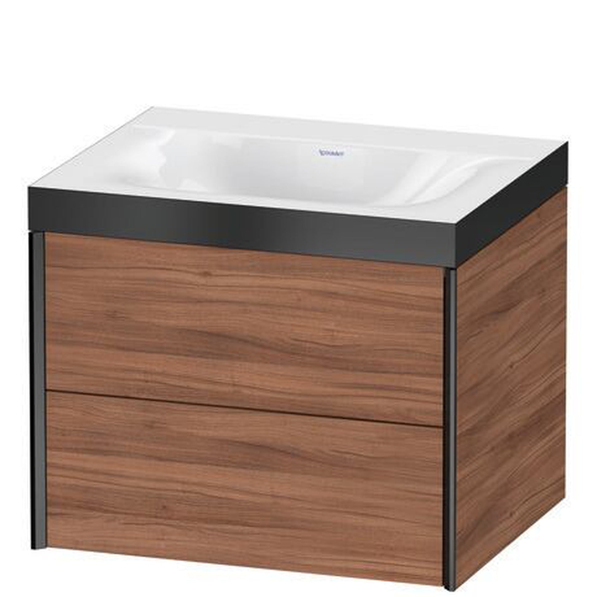Duravit Xviu 24" x 20" x 19" Two Drawer C-Bonded Wall-Mount Vanity Kit Without Tap Hole, Walnut (XV4614NB279P)