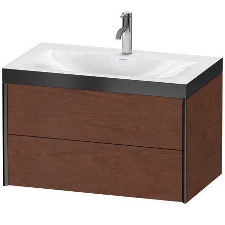 Duravit Xviu 31" x 20" x 19" Two Drawer C-Bonded Wall-Mount Vanity Kit With One Tap Hole, American Walnut (XV4615OB213P)