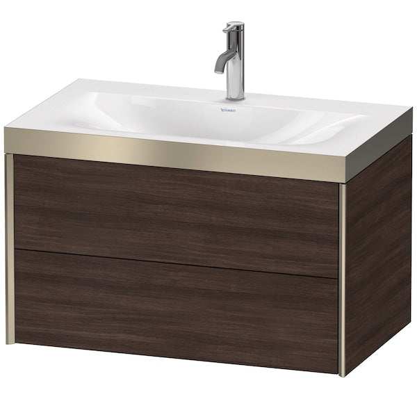 Duravit Xviu 31" x 20" x 19" Two Drawer C-Bonded Wall-Mount Vanity Kit With One Tap Hole, Chestnut Dark (XV4615OB153P)