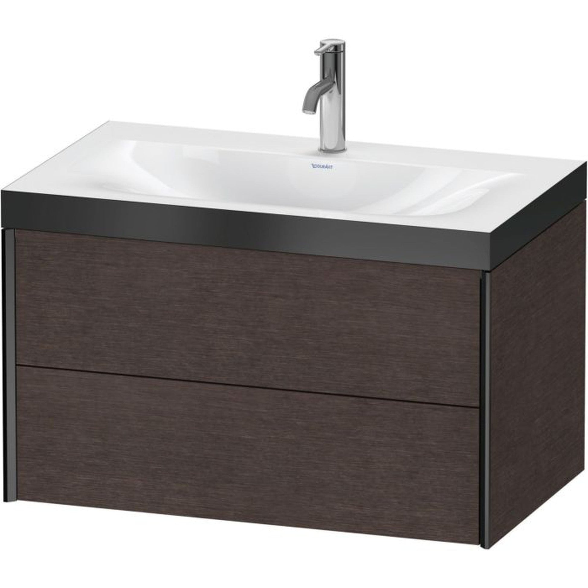 Duravit Xviu 31" x 20" x 19" Two Drawer C-Bonded Wall-Mount Vanity Kit With One Tap Hole, Dark Brushed Oak (XV4615OB272P)