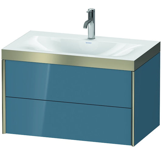 Duravit Xviu 31" x 20" x 19" Two Drawer C-Bonded Wall-Mount Vanity Kit With One Tap Hole, Stone Blue (XV4615OB147P)