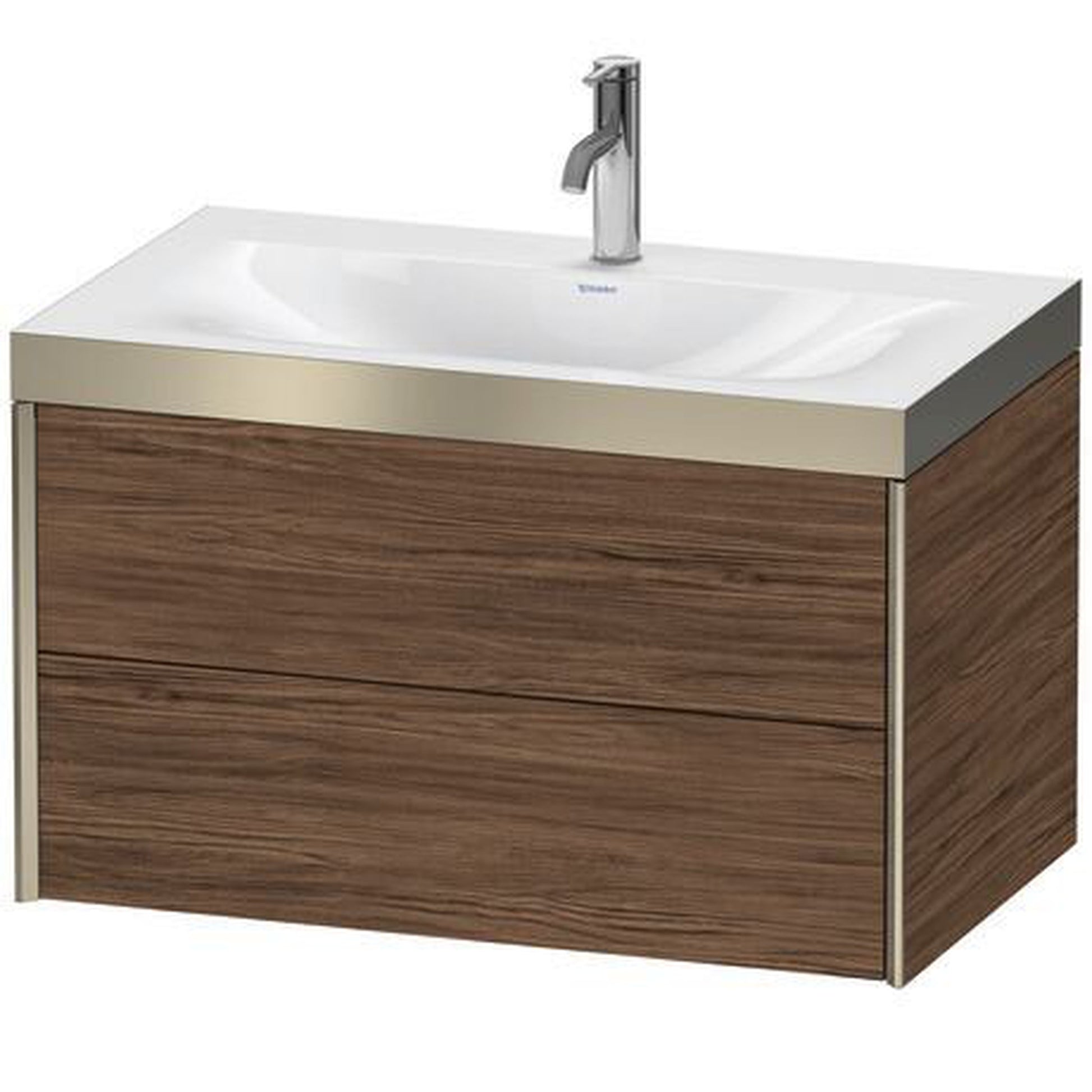 Duravit Xviu 31" x 20" x 19" Two Drawer C-Bonded Wall-Mount Vanity Kit With One Tap Hole, Walnut Dark (XV4615OB121P)