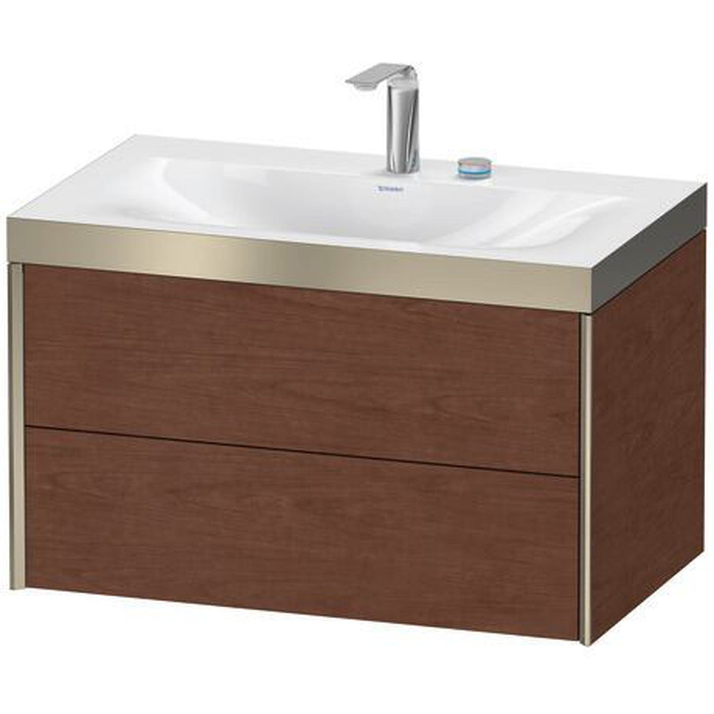 Duravit Xviu 31" x 20" x 19" Two Drawer C-Bonded Wall-Mount Vanity Kit With Two Tap Holes, American Walnut (XV4615EB113P)