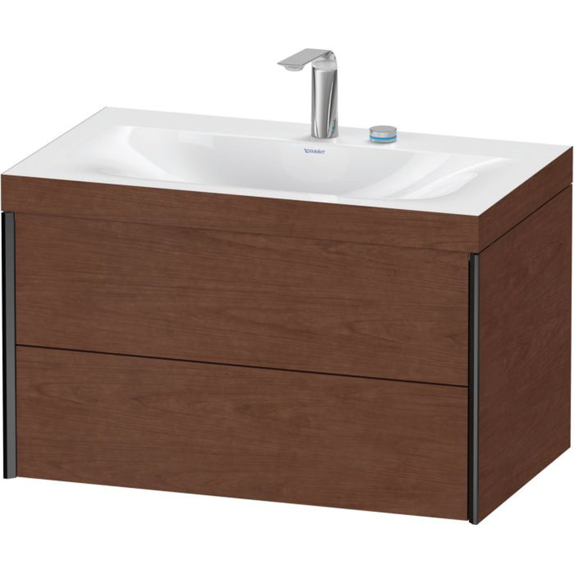 Duravit Xviu 31" x 20" x 19" Two Drawer C-Bonded Wall-Mount Vanity Kit With Two Tap Holes, American Walnut (XV4615EB213C)