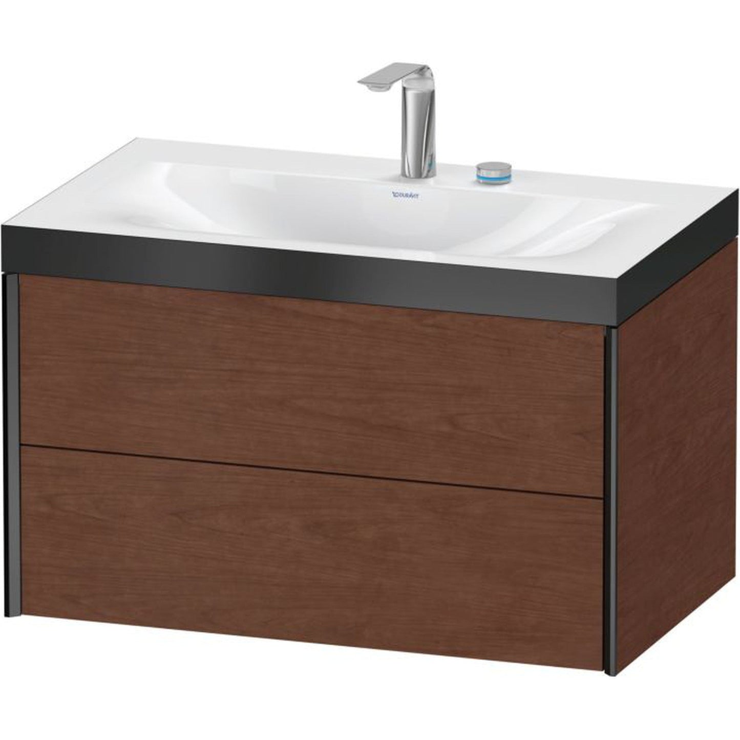 Duravit Xviu 31" x 20" x 19" Two Drawer C-Bonded Wall-Mount Vanity Kit With Two Tap Holes, American Walnut (XV4615EB213P)