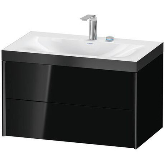 Duravit Xviu 31" x 20" x 19" Two Drawer C-Bonded Wall-Mount Vanity Kit With Two Tap Holes, Black (XV4615EB240P)