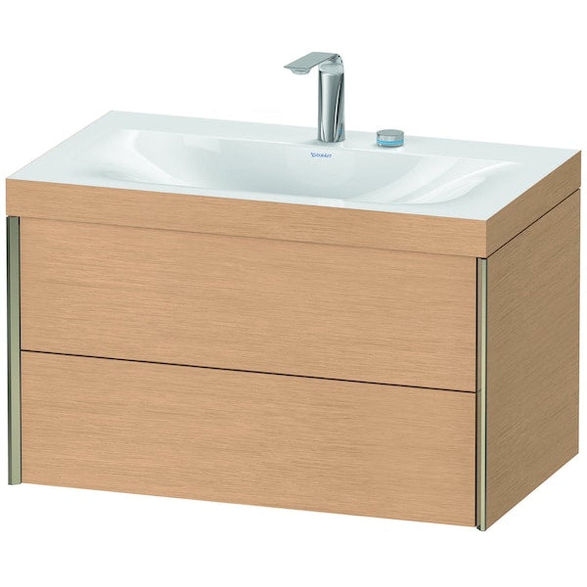 Duravit Xviu 31" x 20" x 19" Two Drawer C-Bonded Wall-Mount Vanity Kit With Two Tap Holes, Brushed Oak (XV4615EB112C)