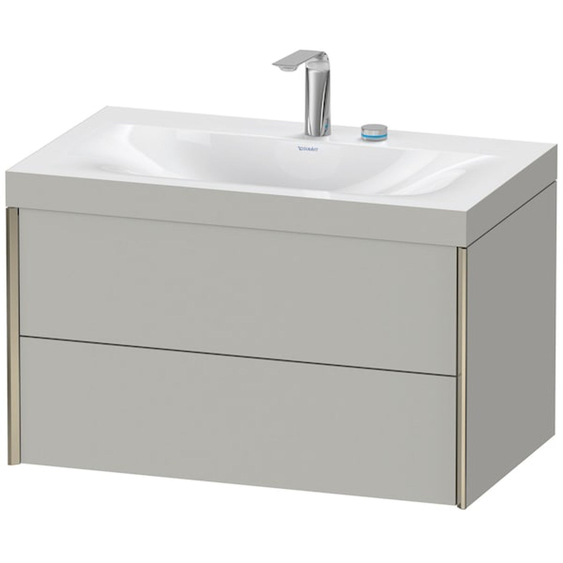 Duravit Xviu 31" x 20" x 19" Two Drawer C-Bonded Wall-Mount Vanity Kit With Two Tap Holes, Concrete Gray (XV4615EB107C)
