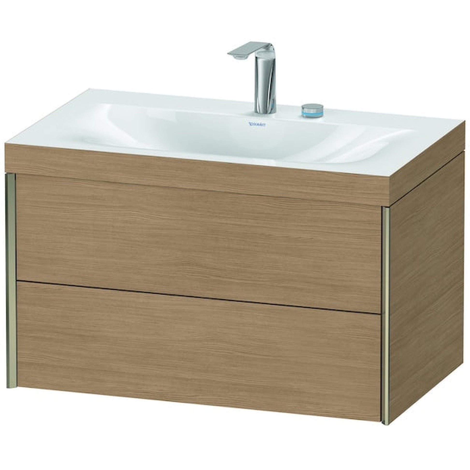 Duravit Xviu 31" x 20" x 19" Two Drawer C-Bonded Wall-Mount Vanity Kit With Two Tap Holes, European Oak (XV4615EB152C)