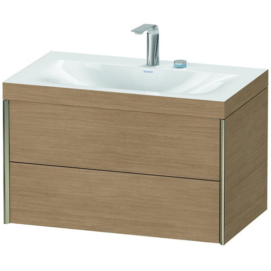 Duravit Xviu 31" x 20" x 19" Two Drawer C-Bonded Wall-Mount Vanity Kit With Two Tap Holes, European Oak (XV4615EB152C)