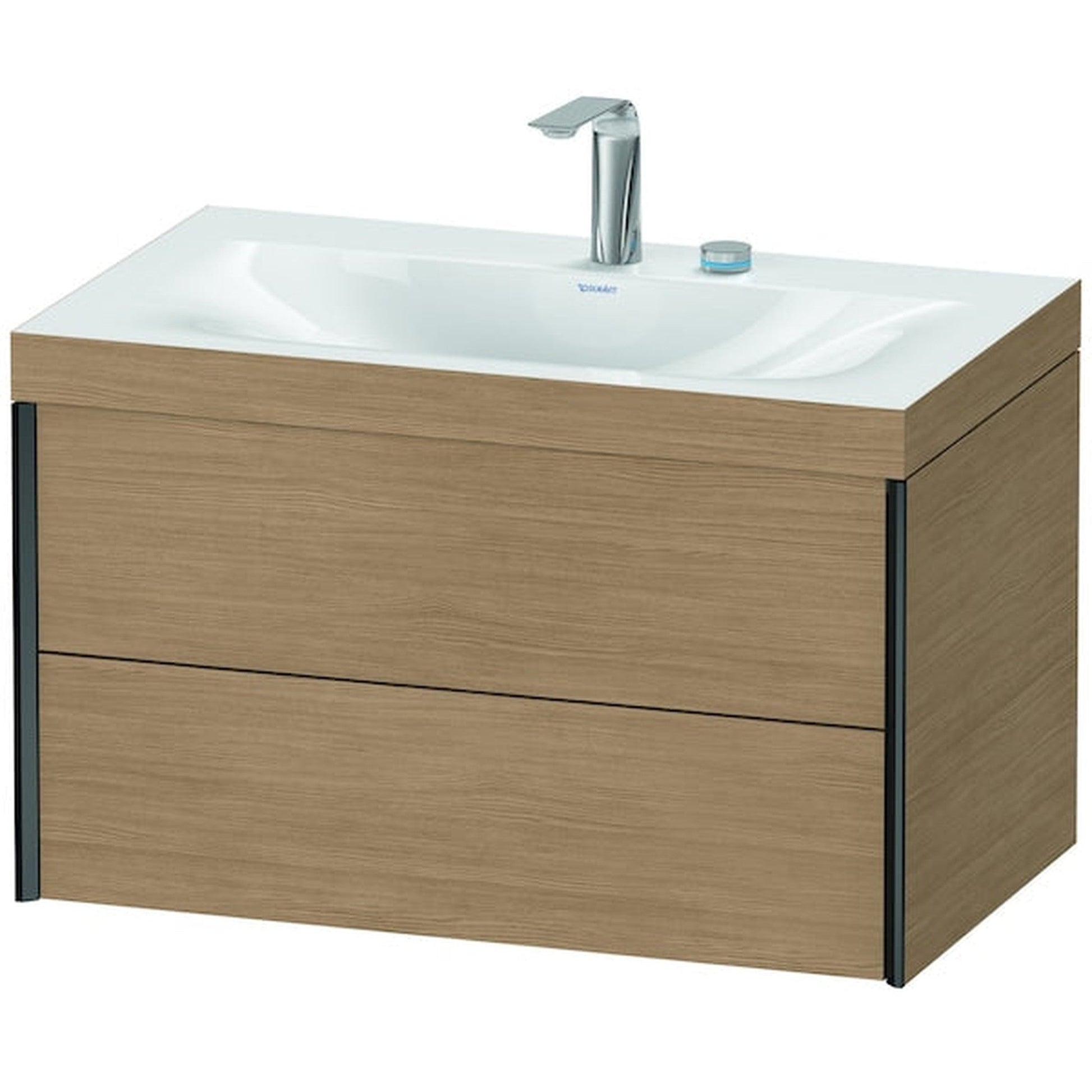 Duravit Xviu 31" x 20" x 19" Two Drawer C-Bonded Wall-Mount Vanity Kit With Two Tap Holes, European Oak (XV4615EB252C)