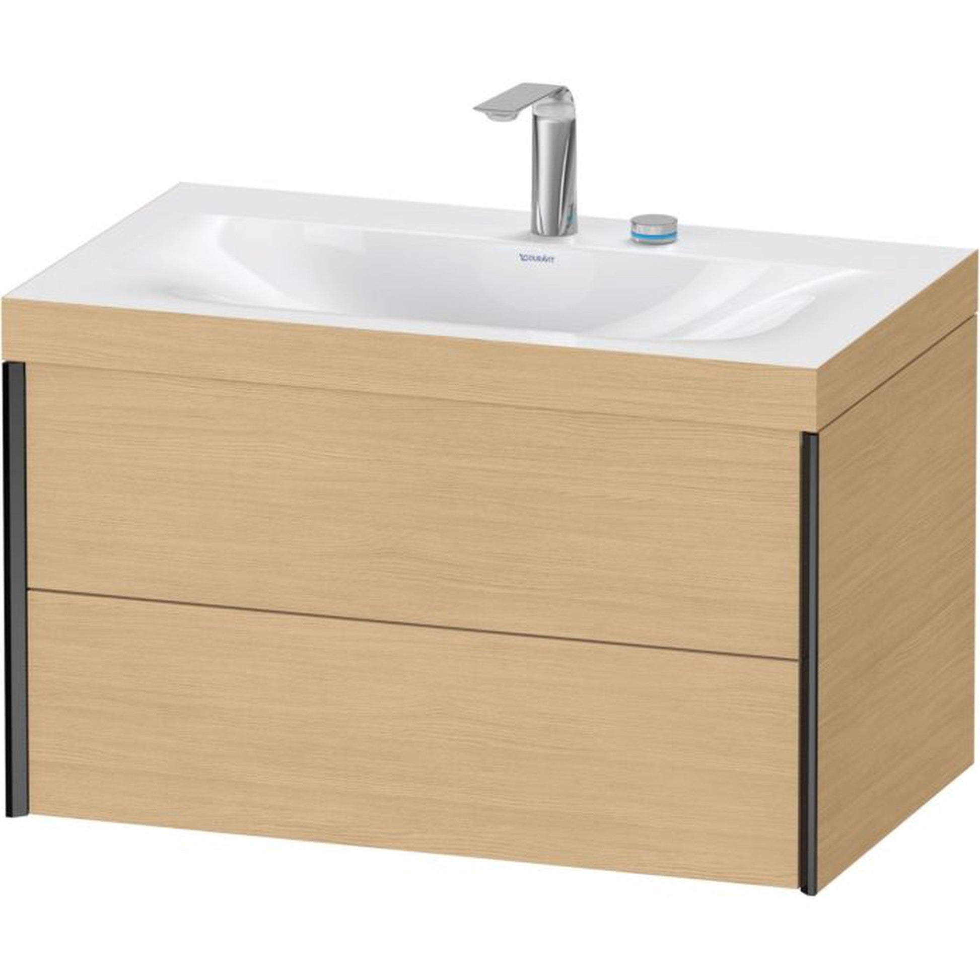 Duravit Xviu 31" x 20" x 19" Two Drawer C-Bonded Wall-Mount Vanity Kit With Two Tap Holes, Natural Oak (XV4615EB230C)