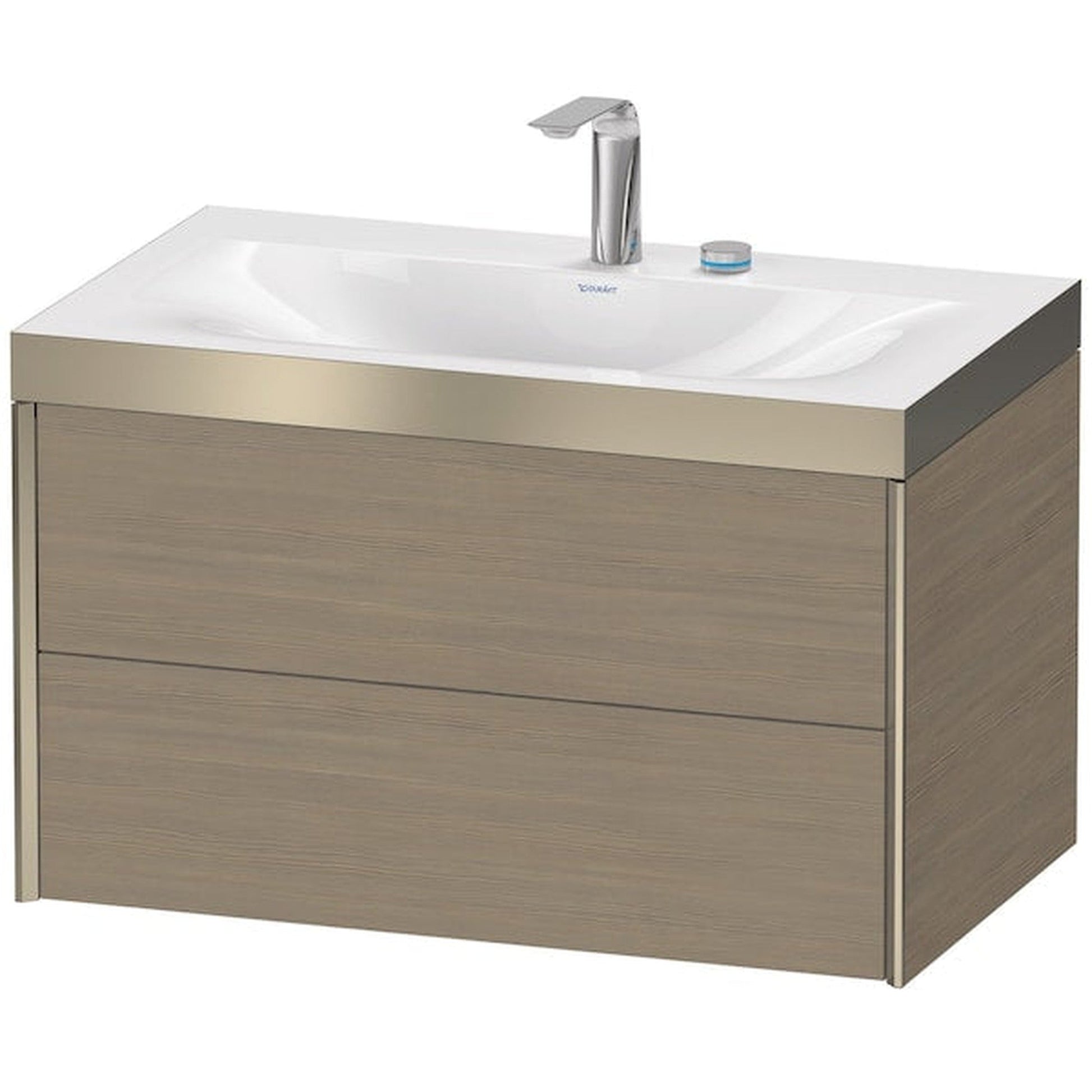 Duravit Xviu 31" x 20" x 19" Two Drawer C-Bonded Wall-Mount Vanity Kit With Two Tap Holes, Oak Terra (XV4615EB135P)