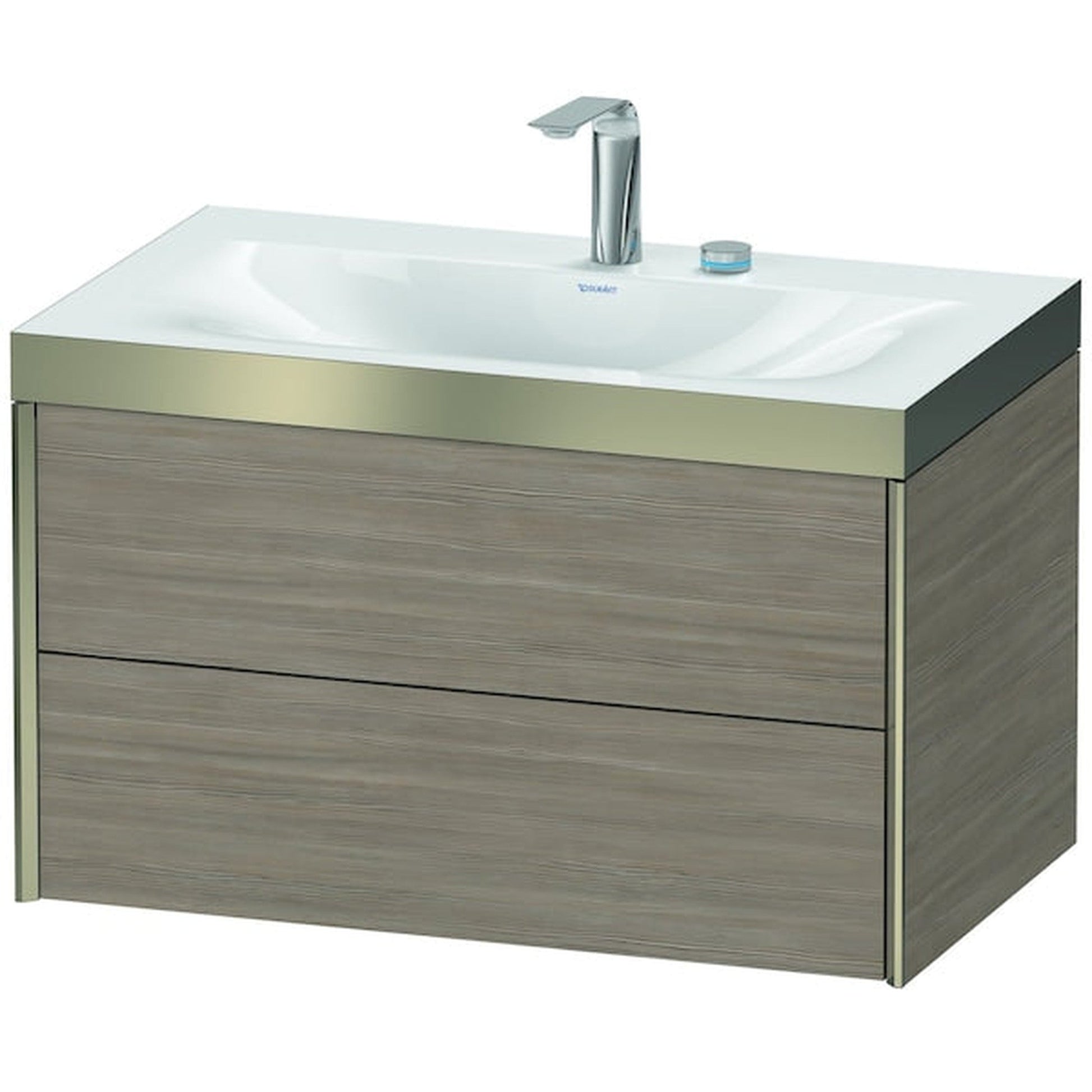Duravit Xviu 31" x 20" x 19" Two Drawer C-Bonded Wall-Mount Vanity Kit With Two Tap Holes, Silver Pine (XV4615EB131P)