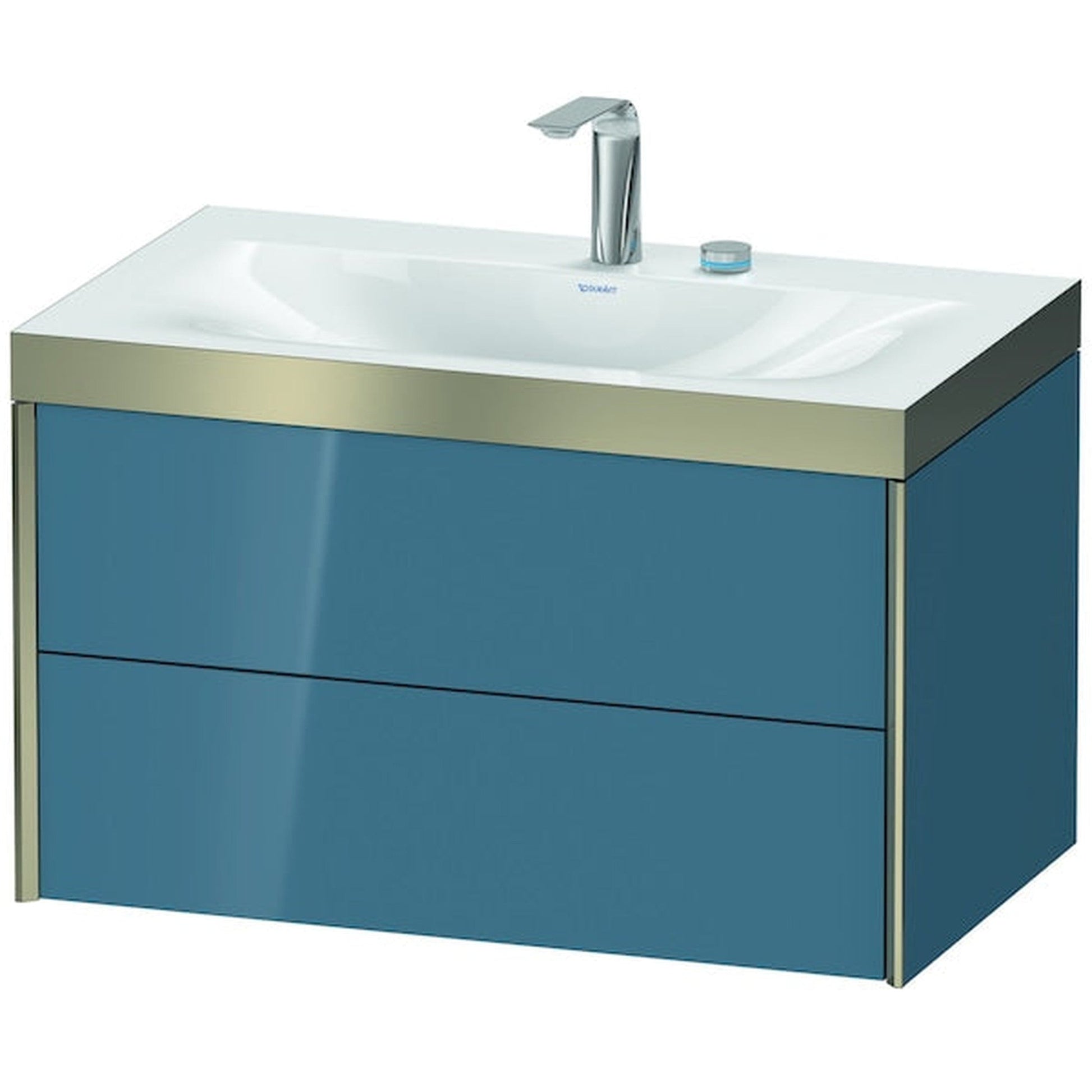 Duravit Xviu 31" x 20" x 19" Two Drawer C-Bonded Wall-Mount Vanity Kit With Two Tap Holes, Stone Blue (XV4615EB147P)