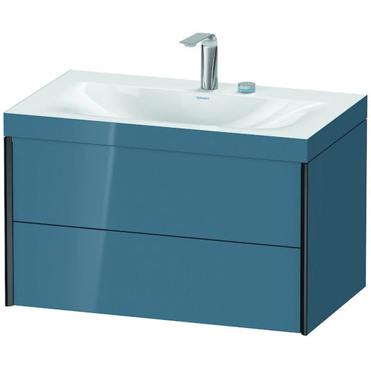 Duravit Xviu 31" x 20" x 19" Two Drawer C-Bonded Wall-Mount Vanity Kit With Two Tap Holes, Stone Blue (XV4615EB247C)