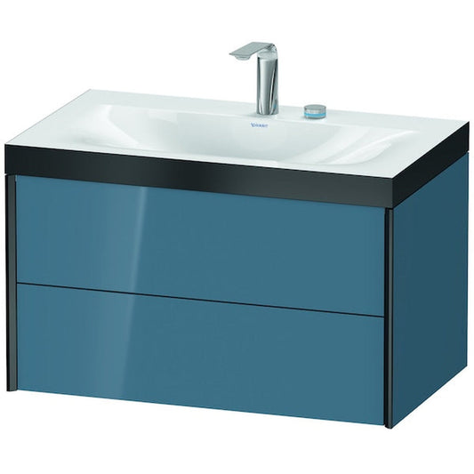 Duravit Xviu 31" x 20" x 19" Two Drawer C-Bonded Wall-Mount Vanity Kit With Two Tap Holes, Stone Blue (XV4615EB247P)