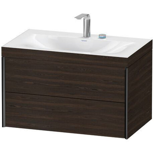 Duravit Xviu 31" x 20" x 19" Two Drawer C-Bonded Wall-Mount Vanity Kit With Two Tap Holes, Walnut Brushed (XV4615EB269C)