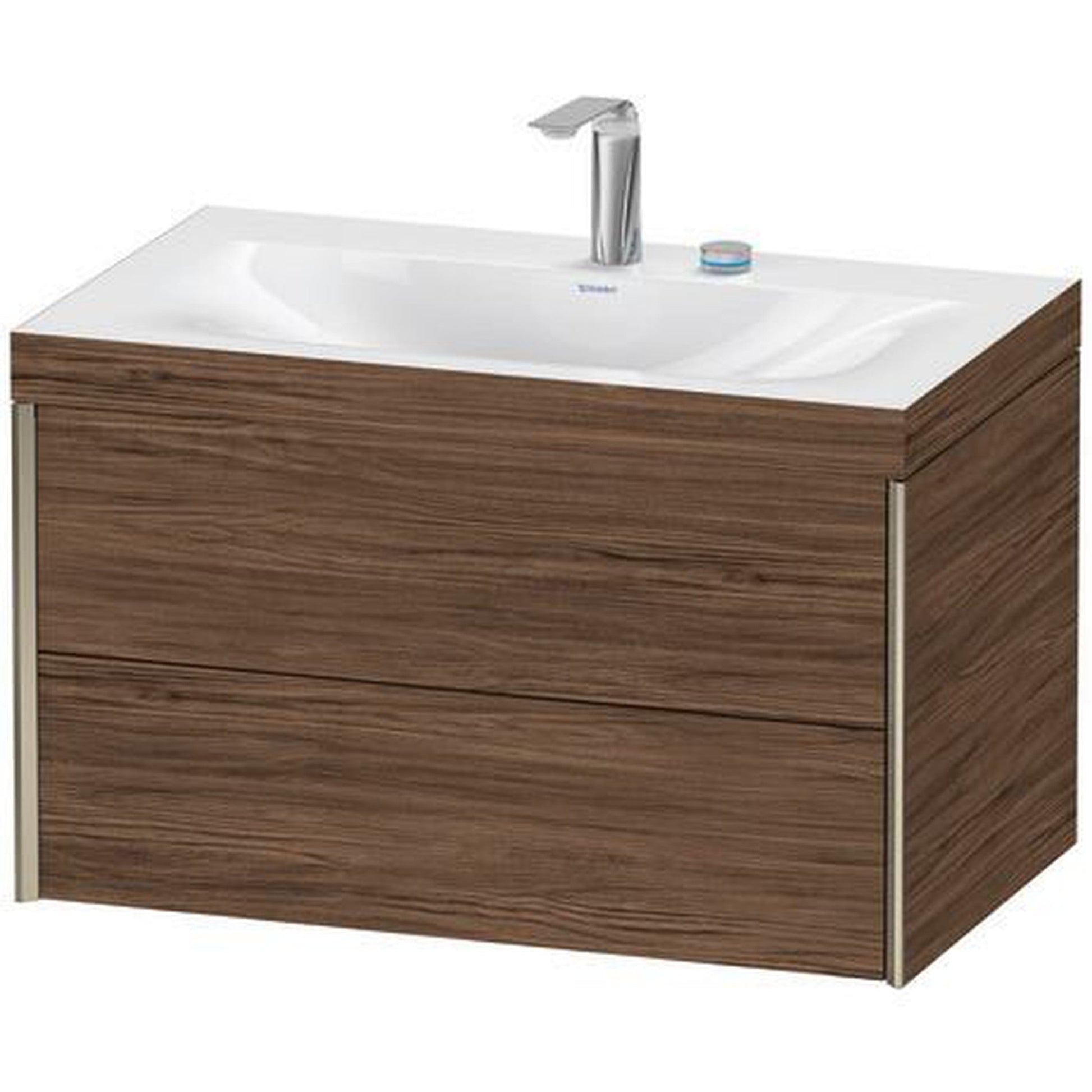 Duravit Xviu 31" x 20" x 19" Two Drawer C-Bonded Wall-Mount Vanity Kit With Two Tap Holes, Walnut Dark (XV4615EB121C)