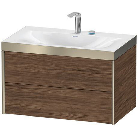 Duravit Xviu 31" x 20" x 19" Two Drawer C-Bonded Wall-Mount Vanity Kit With Two Tap Holes, Walnut Dark (XV4615EB121P)