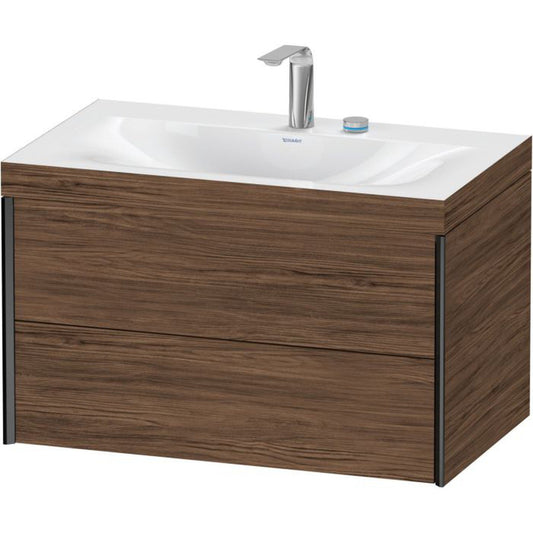 Duravit Xviu 31" x 20" x 19" Two Drawer C-Bonded Wall-Mount Vanity Kit With Two Tap Holes, Walnut Dark (XV4615EB221C)