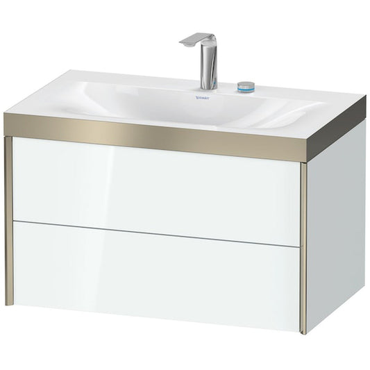 Duravit Xviu 31" x 20" x 19" Two Drawer C-Bonded Wall-Mount Vanity Kit With Two Tap Holes, White (XV4615EB185P)