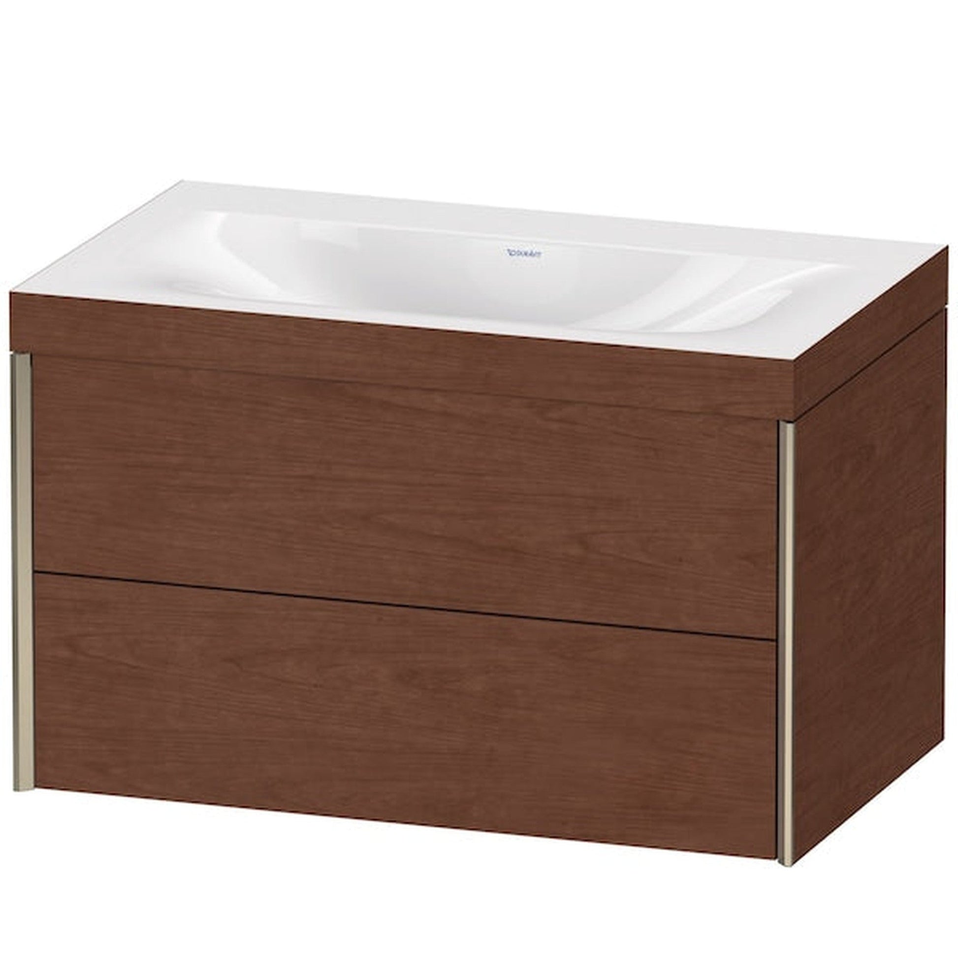 Duravit Xviu 31" x 20" x 19" Two Drawer C-Bonded Wall-Mount Vanity Kit Without Tap Hole, American Walnut (XV4615NB113C)