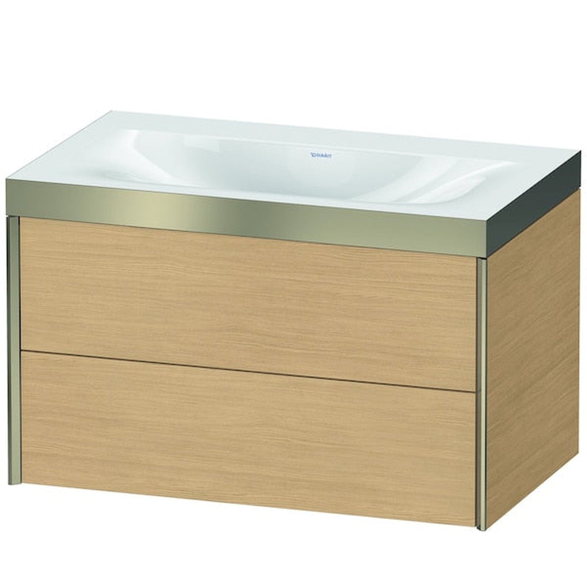 Duravit Xviu 31" x 20" x 19" Two Drawer C-Bonded Wall-Mount Vanity Kit Without Tap Hole, Natural Oak (XV4615NB130P)