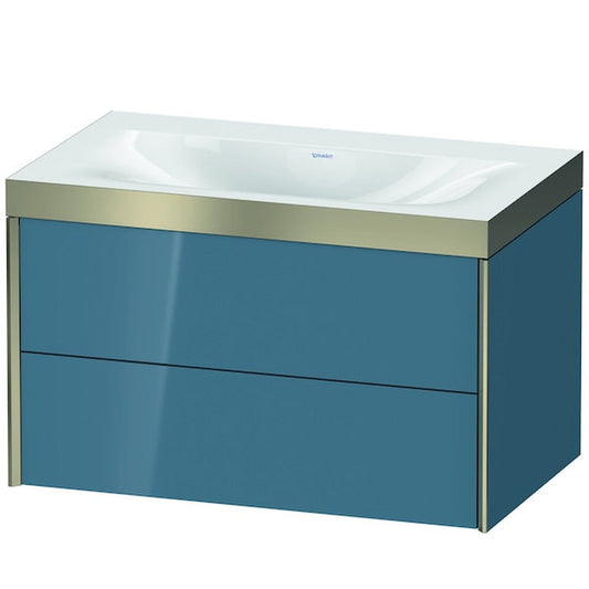 Duravit Xviu 31" x 20" x 19" Two Drawer C-Bonded Wall-Mount Vanity Kit Without Tap Hole, Stone Blue (XV4615NB147P)