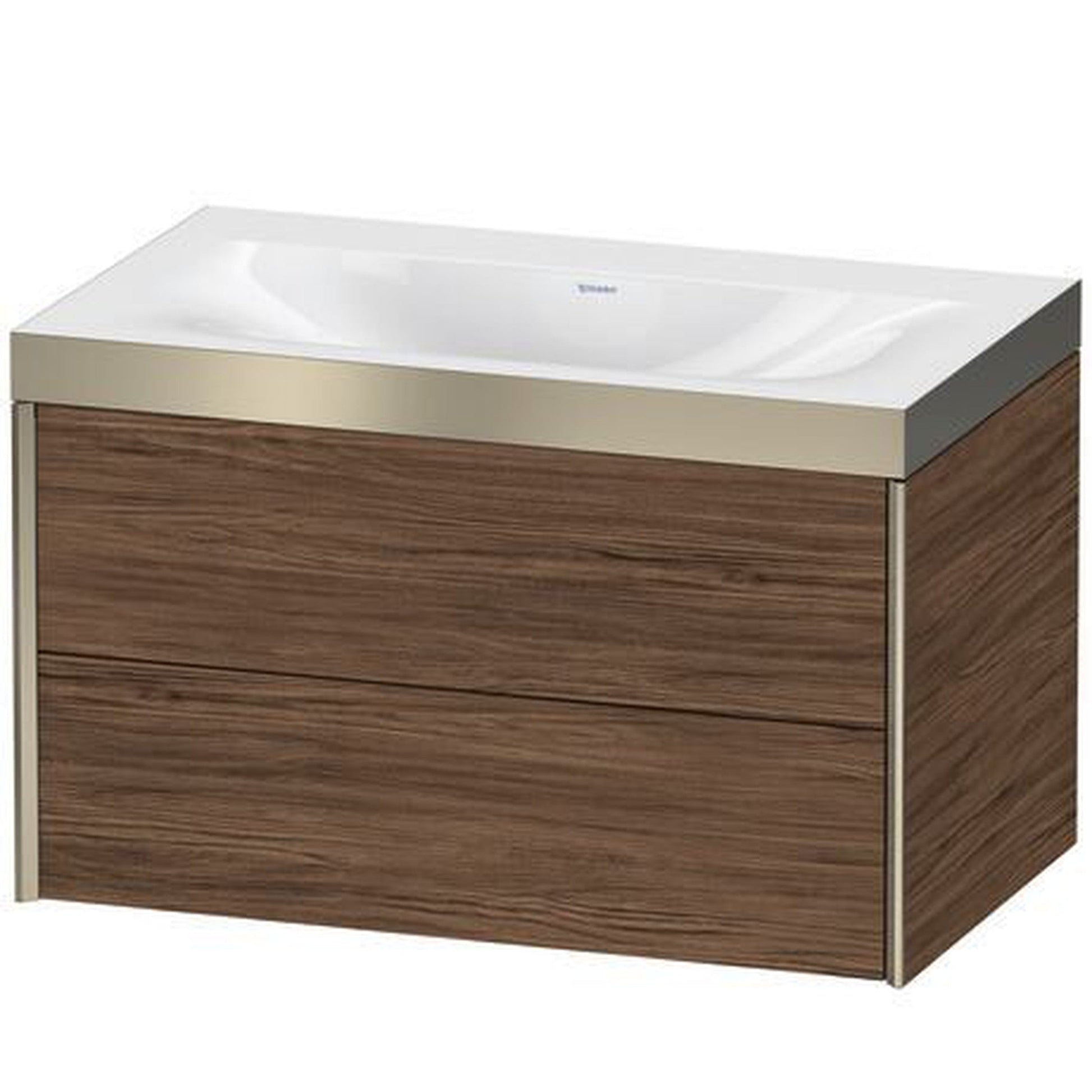 Duravit Xviu 31" x 20" x 19" Two Drawer C-Bonded Wall-Mount Vanity Kit Without Tap Hole, Walnut Dark (XV4615NB121P)