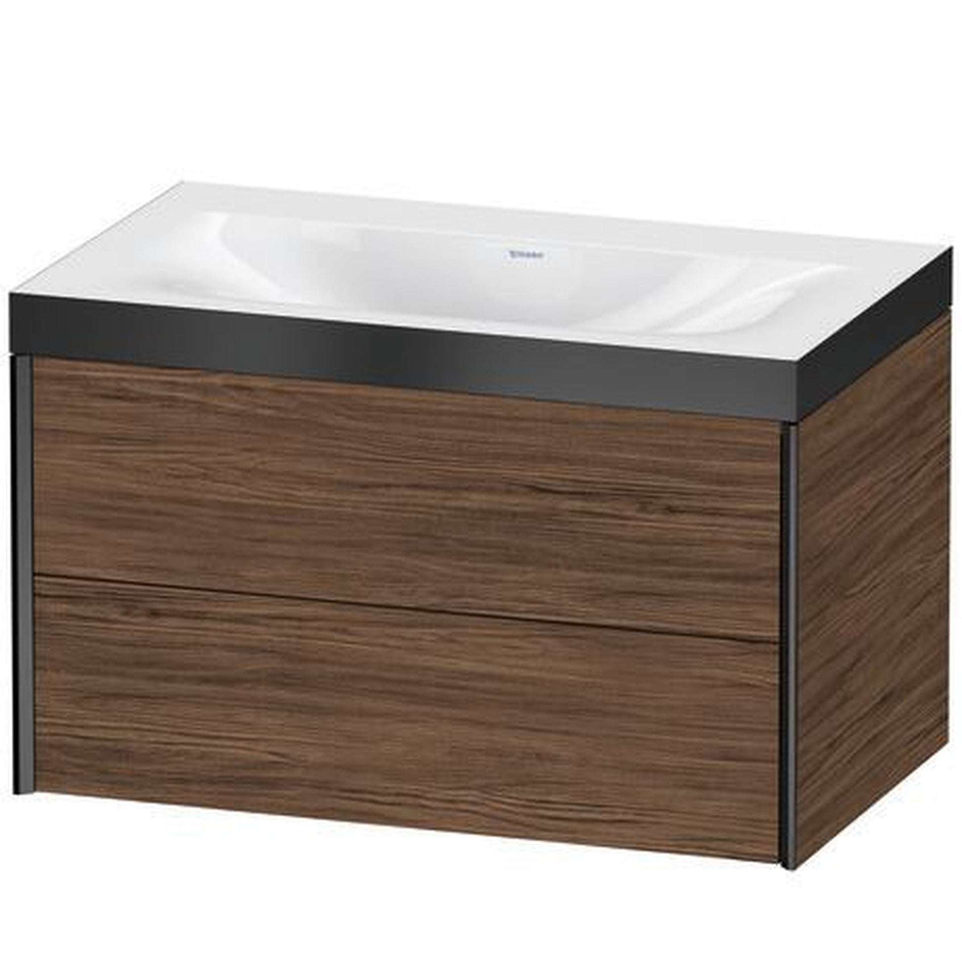 Duravit Xviu 31" x 20" x 19" Two Drawer C-Bonded Wall-Mount Vanity Kit Without Tap Hole, Walnut Dark (XV4615NB221P)