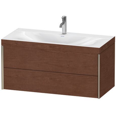 Duravit Xviu 39" x 20" x 19" Two Drawer C-Bonded Wall-Mount Vanity Kit With One Tap Hole, American Walnut (XV4616OB113C)