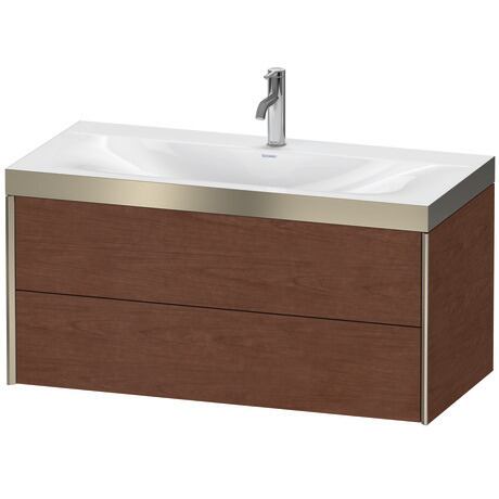 Duravit Xviu 39" x 20" x 19" Two Drawer C-Bonded Wall-Mount Vanity Kit With One Tap Hole, American Walnut (XV4616OB113P)