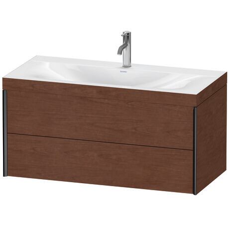 Duravit Xviu 39" x 20" x 19" Two Drawer C-Bonded Wall-Mount Vanity Kit With One Tap Hole, American Walnut (XV4616OB213C)