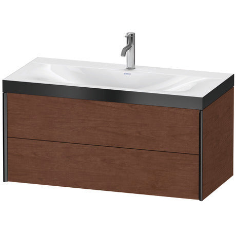 Duravit Xviu 39" x 20" x 19" Two Drawer C-Bonded Wall-Mount Vanity Kit With One Tap Hole, American Walnut (XV4616OB213P)