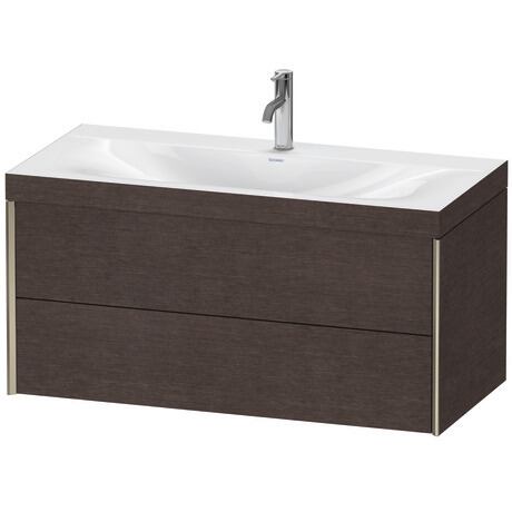 Duravit Xviu 39" x 20" x 19" Two Drawer C-Bonded Wall-Mount Vanity Kit With One Tap Hole, Dark Brushed Oak (XV4616OB172C)
