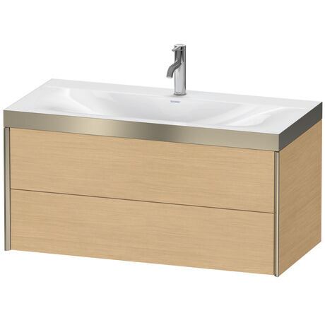 Duravit Xviu 39" x 20" x 19" Two Drawer C-Bonded Wall-Mount Vanity Kit With One Tap Hole, Natural Oak (XV4616OB130P)