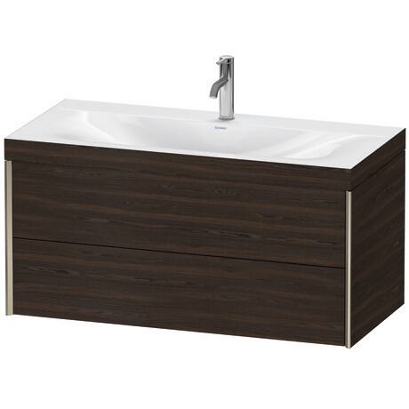Duravit Xviu 39" x 20" x 19" Two Drawer C-Bonded Wall-Mount Vanity Kit With One Tap Hole, Walnut Brushed (XV4616OB169C)