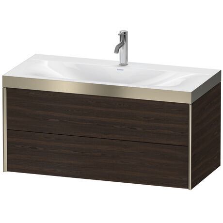 Duravit Xviu 39" x 20" x 19" Two Drawer C-Bonded Wall-Mount Vanity Kit With One Tap Hole, Walnut Brushed (XV4616OB169P)