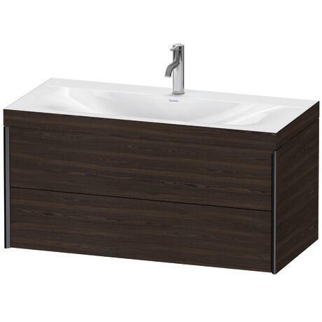 Duravit Xviu 39" x 20" x 19" Two Drawer C-Bonded Wall-Mount Vanity Kit With One Tap Hole, Walnut Brushed (XV4616OB269C)