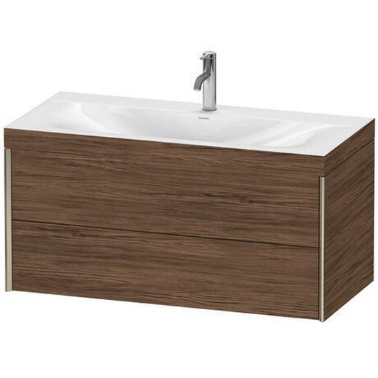 Duravit Xviu 39" x 20" x 19" Two Drawer C-Bonded Wall-Mount Vanity Kit With One Tap Hole, Walnut Dark (XV4616OB121C)